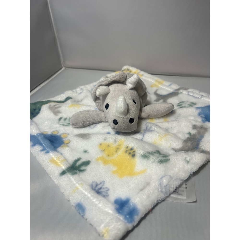 Cribmates Baby Dinosaur Lovey Security Blanket Grey Triceratops Plush White Blue